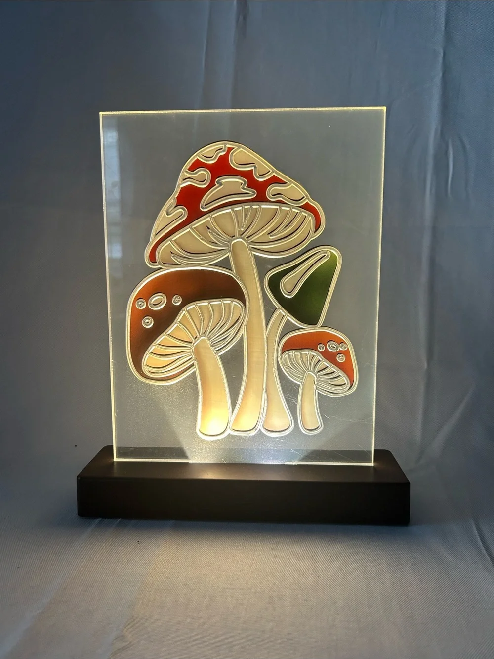 Boho mushroom acrylic LED light clear laser-engraved